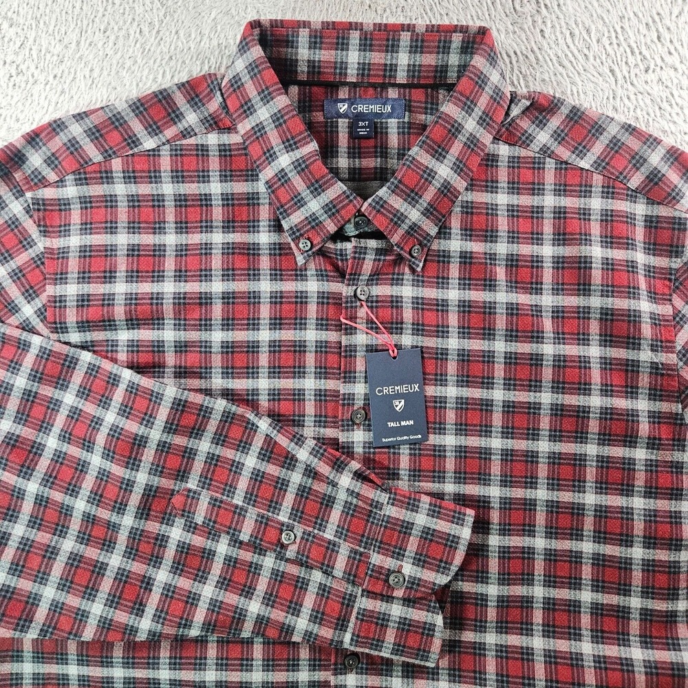 NWT Cremieux Flannel Shirt Men 3XT Red White Gray Black Plaid Button Up New